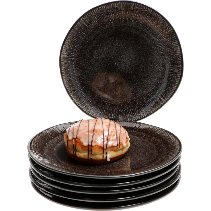 Reactive Glaze Black 6er Set Kuchenteller 6 Personen Schwarze Frühstücksteller