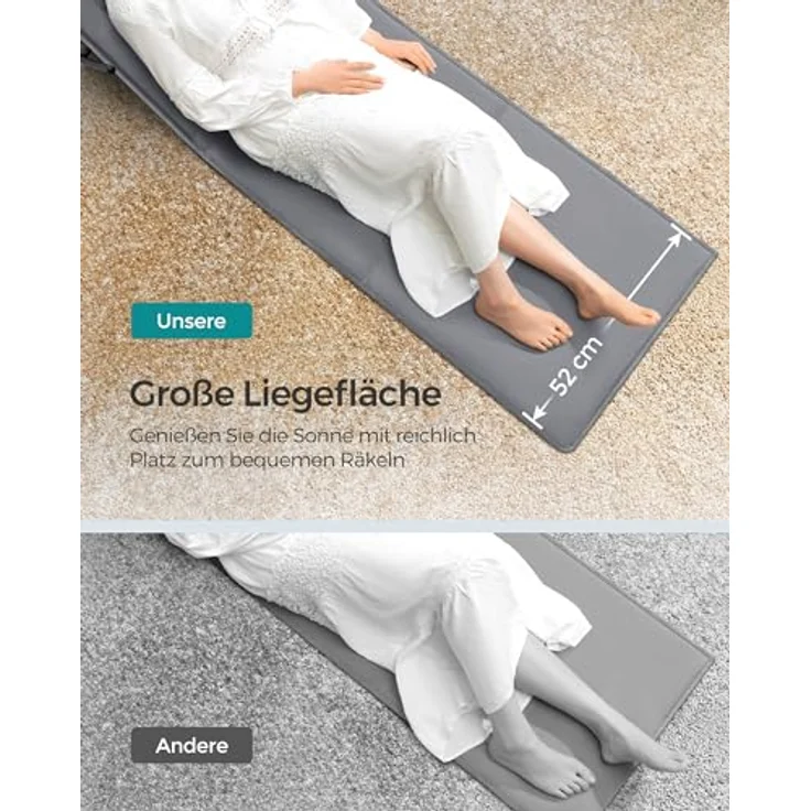 Songmics Strandstuhl, 2er Set, Campingstuhl, Sonnenliege, Strandliege, klappbar, verstellbare Rückenlehne, leicht tragbar mit Griff, für Camping, Garten, Pool, 158x55 cm, schiefergrau GCB251G01 – Bild 5
