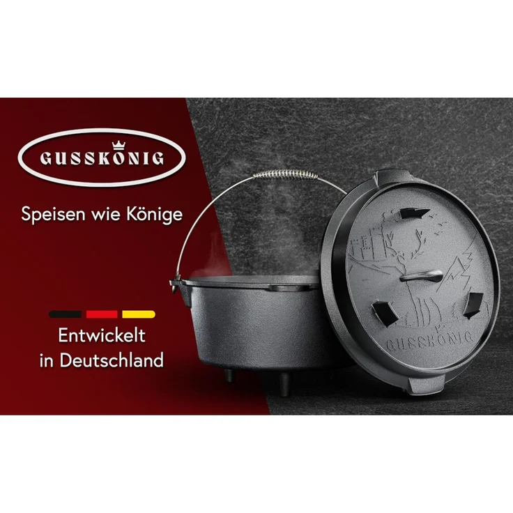 Dutch Oven 7 l mit Füßen – eingebrannt & sofort einsatzbereit, inkl. Deckelheber, Thermometerdurchführung, Rezeptbuch & Pflegeanleitung – Bild 12