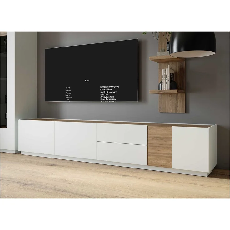 Lowboard Lüttich / Lewisville, Holzwerkstoff, Grau, Holzfarben, 239 x 50 x 41 cm – Bild 5