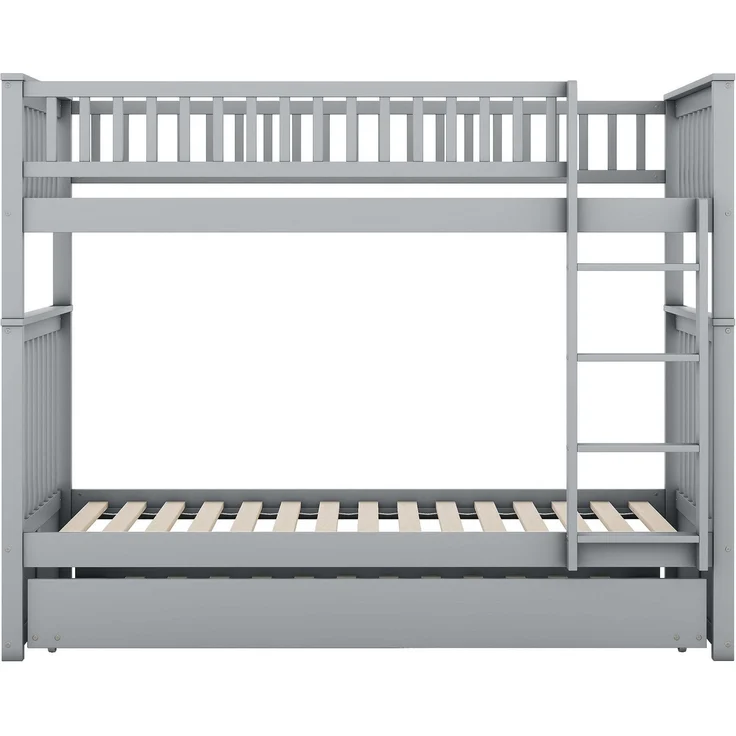 Etagenbett mit 2 Liegeflächen, Ausziehbett, Lattenrost, Leiter und Rausfallschutz, 90x200 cm, Kinderbett umbaufähig zu 2 Einzelbetten, Kiefer – Bild 9