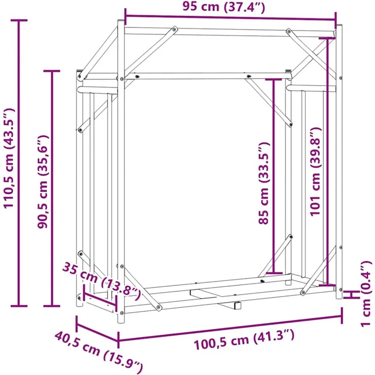 vidaXL Brennholzregal mit Regenschutz 100,5x40,5x110,5 cm 4104936 – Bild 12