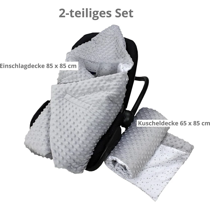 Einschlagdecke 2er SET Baby Einschlagdecke 85x85 für Autositz Babyschale Decke Minky, TupTam – Bild 2