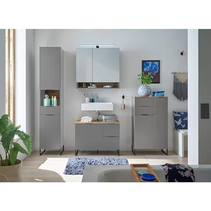 BASIC by Balculina Spiegelschrank Denver Spiegelschrank, Badezimmerschrank BxHxT 80x75x22 (1-St) Breite 80 cm, Tür L/R montierbar, Softclose – Bild 6