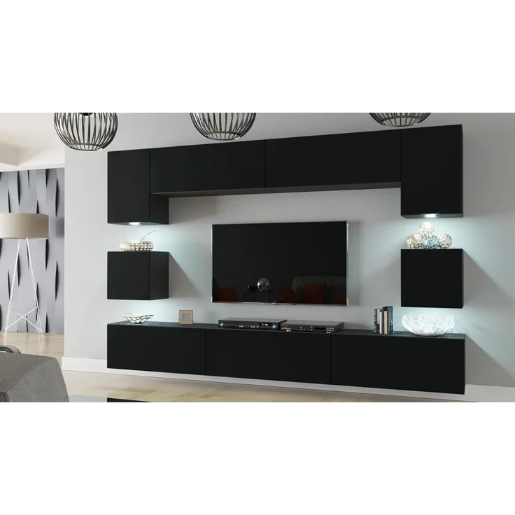 Furnitech Modernes TV Möbel mit LED Beleuchtung Schrank Wohnschrank Wohnzimmer Schrankwand Wohnwand Mediawand Nowara 1C (LED RGB (16 Farben), AN1-17B-M52 1C Matt)