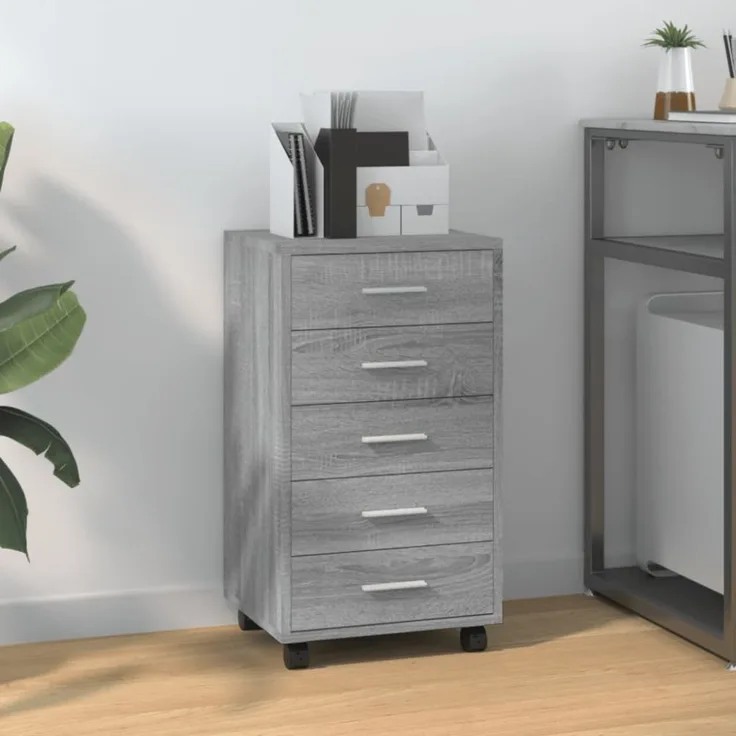 vidaXL Schubladenschrank mit Rollen Grau Sonoma Holzwerkstoff 342675