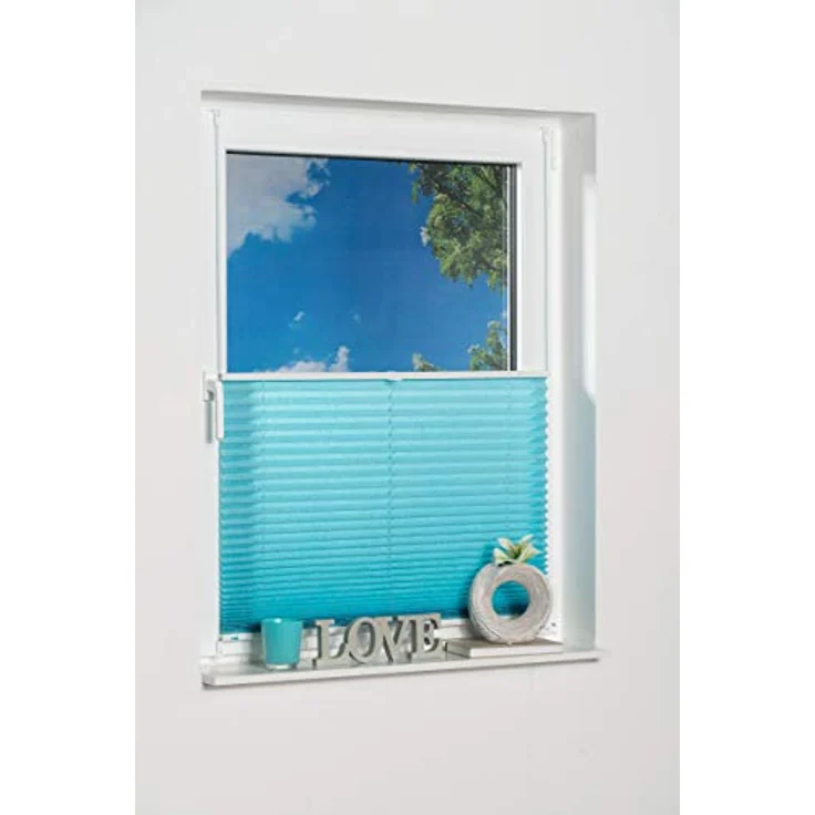 Khome Klemmfix-Plissee 100 x 210 cm, Lichtschutz in Iceblau mit moderner Crushed Optik, stufenlos verstellbar, einfache Montage ohne Bohren – Bild 4