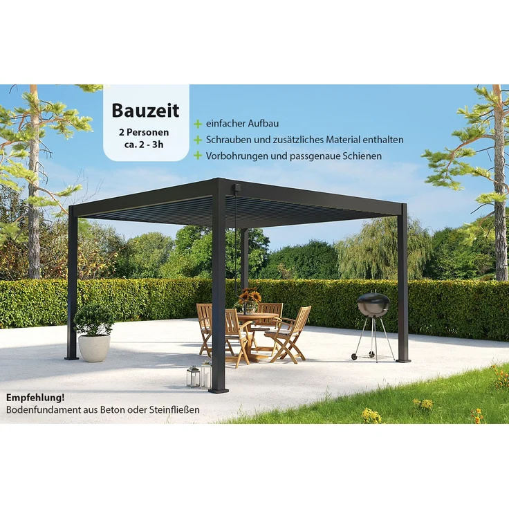Weide Deluxe Plus | Pergola Voll Aluminium freistehend | 4 x 4 M | Lamellendach anthrazit – Bild 5