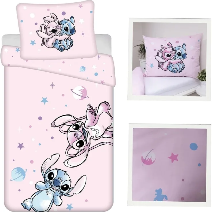 Disney Lilo & Stitch Bettwäsche Baumwolle 140x200 + 70x90 cm, Reißverschluss