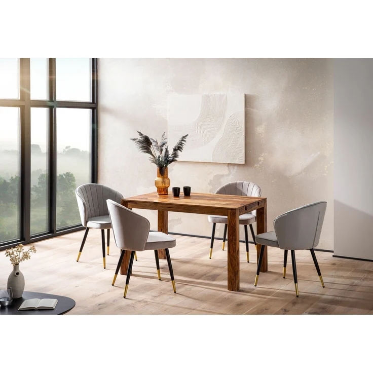 Esszimmertisch Sheesham Massivholz 120-200cm verlängerbar Rechteckig Schlicht – Bild 3