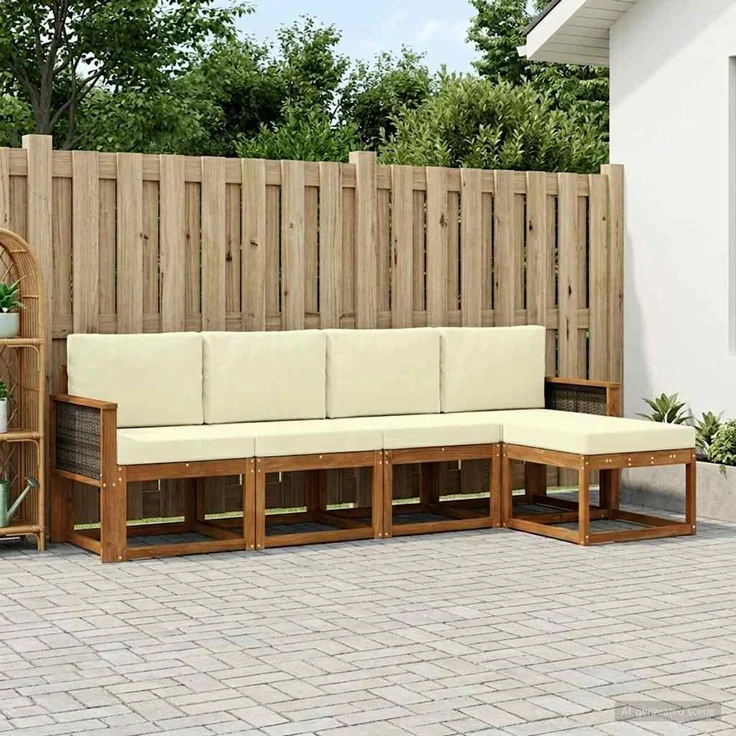 vidaXL Outdoor-Sofagarnitur 5 stk. 5-Sitzer Natur und Creme 3385126 – Bild 1