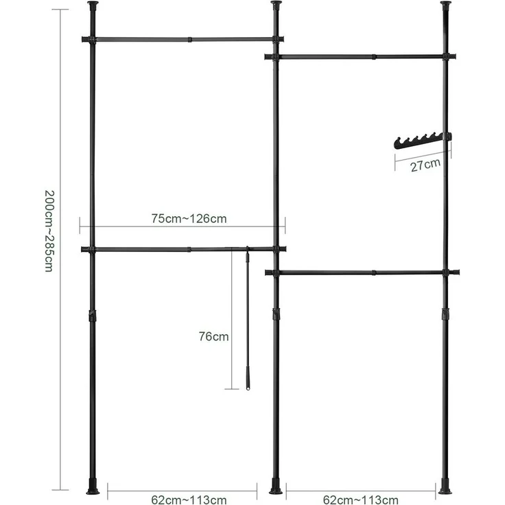 SoBuy KLS03-SCH Garderobenständer, Metall, Pulverbeschichtung, Schwarz, 62 x 200 x 75 cm – Bild 3