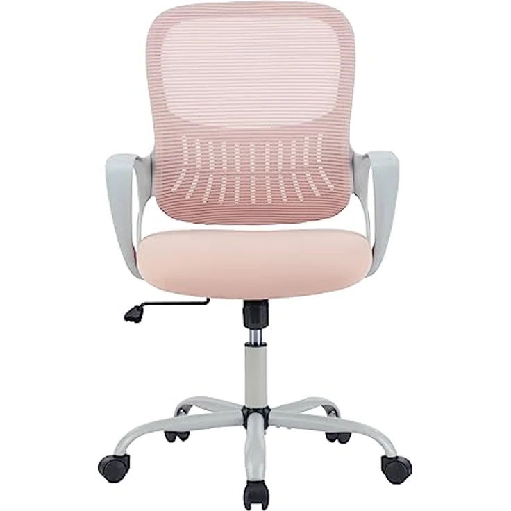 Sweetcrispy Bürostuhl Ergonomisch, Schreibtischstuhl mit Lendenwirbelstütze, Höhenverstellbarkeit Stuhl, Bürostühle mit Armlehne, Office Chair Geeignet für Büro Schlafzimmer, Rosa – Bild 2