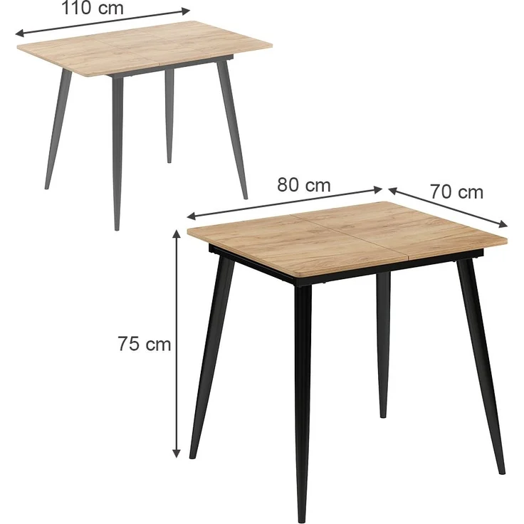 Esstisch Beaver Schwarz/Goldkraft Eiche 80 x 70 cm ausziehbar Vicco – Bild 3