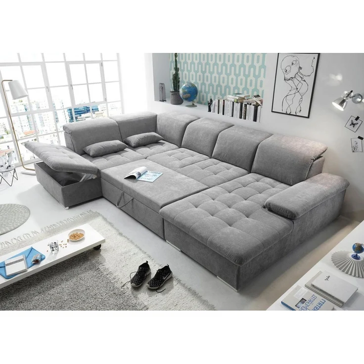 ED EXCITING DESIGN Wohnlandschaft Wayne U-Form, mit Bettfunktion, Bettkasten, Nierenkissen, frei im Raum stellbar etc. – Bild 2