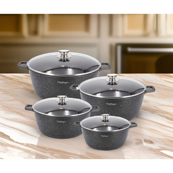 8 tlg Kochtopf Set Topf Induktion Anti Haft 20-24-28-32cm Geschirrset Schwarz – Bild 2
