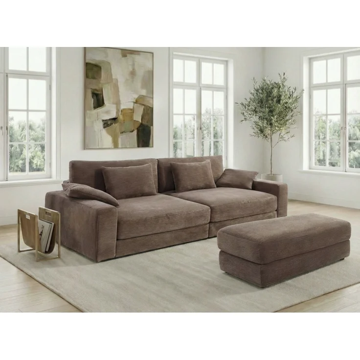 Big-Sofa 290 cm breit Federkern Polsterung tiefe Lounge Couch Cord Braun Taupe – Bild 6