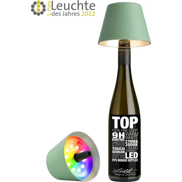 Sompex Flaschenleuchte TOP 2.0 Olivgrün LED RGBW mit Akku – Bild 1