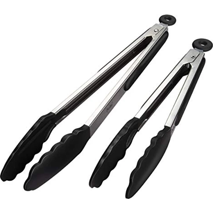 iNeibo Grillzange Küchenzange Zange Küche aus Rostfreim Edelstahl und Silikon Fleischzange Kochzange mit Hitzebeständigem Silikongriff 2er Set 30cm und 23cm Schwarz – Bild 2