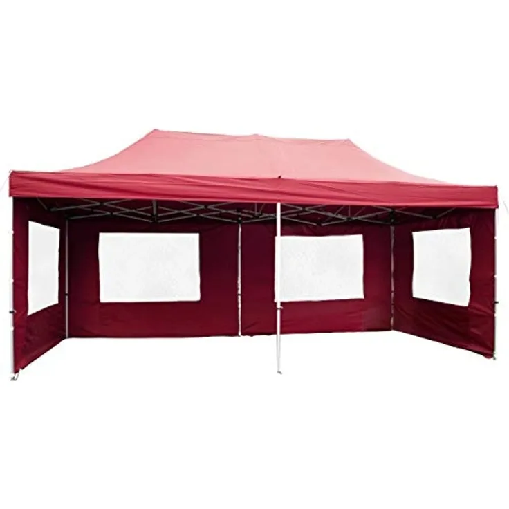 Nexos PROFI Faltpavillon Partyzelt Pavillon 3x6 m mit Seitenteilen - hochwertige Ausführung - wasserdichtes Dach mit PVC-coating - 270 g m² inklusive Tragetasche und Zubehör - Farbe: burgund Faltpavillon