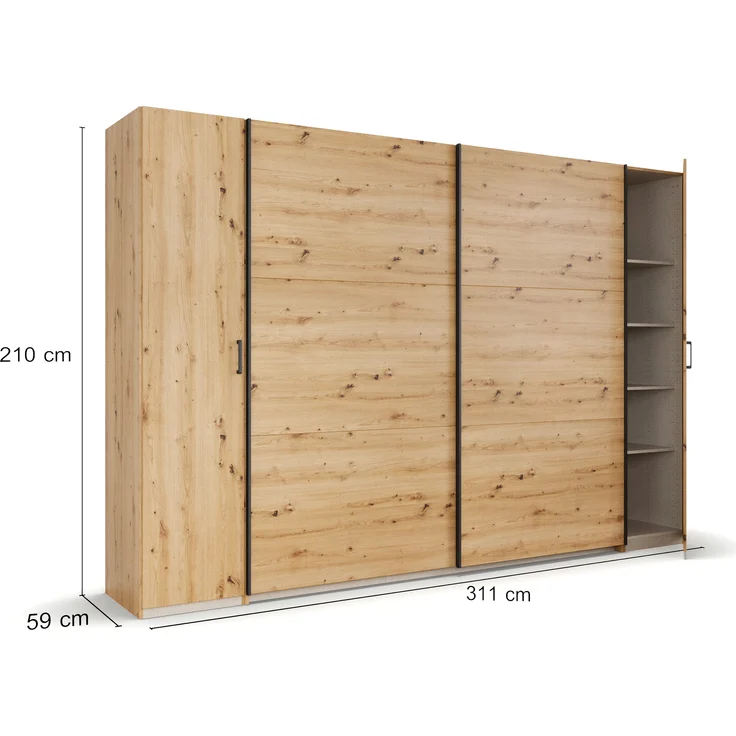 rauch Kleiderschrank, Dreh- und Schwebetürenschrank KRONACH, 4-türig, Eiche Artisan, 311 x 210 x 59 cm – Bild 4