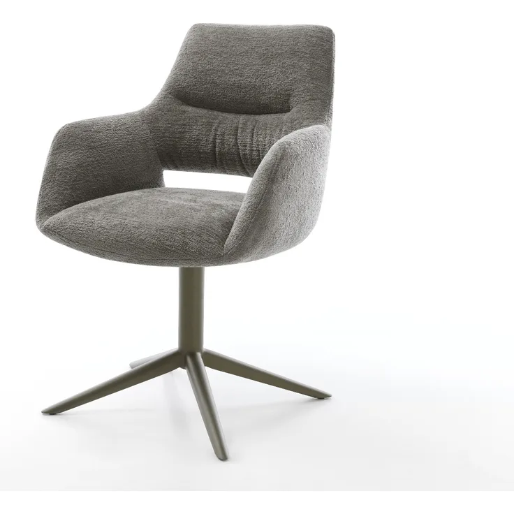 Drehstuhl Yago-Flex mit Armlehnen Bouclé Soft Schlamm Fußkreuz Effektfinish Titan 360° drehbar Wippfunktion Taschenfederkern