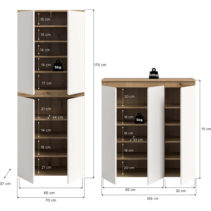 Universalschrank (B/H/T: 190x175x37 cm) in Evoke Oak Nachbildung und weiß – Bild 4