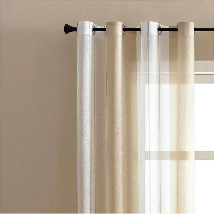 Jibenhome Schiebegardine 2 Stück Vorhang Gestreifter,Ösen Gardine,Voile Fensterschal, Transparente Scheibengardine – Bild 1