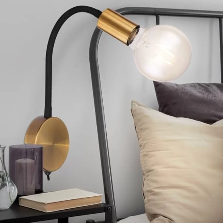 GLOBO LIGHTING Wandleuchte, Leuchtmittel nicht inklusive, Vintage Wand Leuchte gold schwarz Eddison Lampe beweglich Strahler – Bild 2