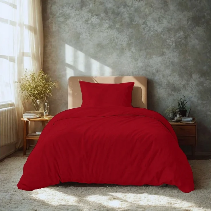 Komfortec Premium Bettwäsche 155x220 mit 1 Kissenbezug 40x80 cm Set aus Gebürstetes Mikrofaser - Rot