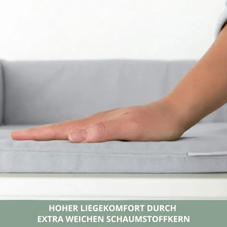 LIMMALAND Wickelauflage 76 × 79 cm mit Wickeltischumrandung – aus 100% Baumwolle, waschbar, sanfter Liegekomfort (Soft Grey, Wickelauflage) – Bild 6