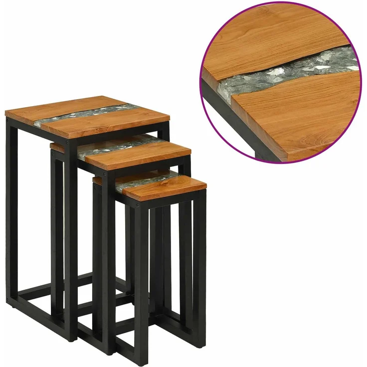 vidaXL Nestingtisch WEERT 3 stk. 39 x 39 x 71 cm Massives Teakholz 42015919 – Bild 3