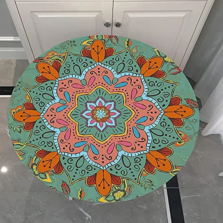 FANSU Runde Tischdecke Garten Abwaschbar, 3D Motiv Serie Polyester Fleckschutz Tischdecken Größe wählbar für Gartentisch, Outdoor in Kiche, Haushalt & Wohnen (Ethnischer Stil,90cm) – Bild 4