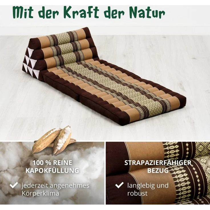 livasia Sitzsack Thaikissen 2 Auflagen, vegan und handgefertigt, 120x50x8cm, Kapok – Bild 4