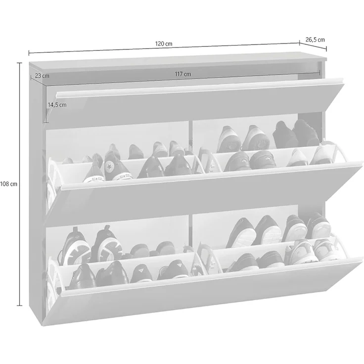 Dmora - Schuhregal Piero, Mehrzweckschrank mit 2 Türen und 1 Klapptür, Schuhregal für den Eingangsbereich, 100 % Made in Italy, 120 x 27 x 108 cm, glänzend weiß, – Bild 5