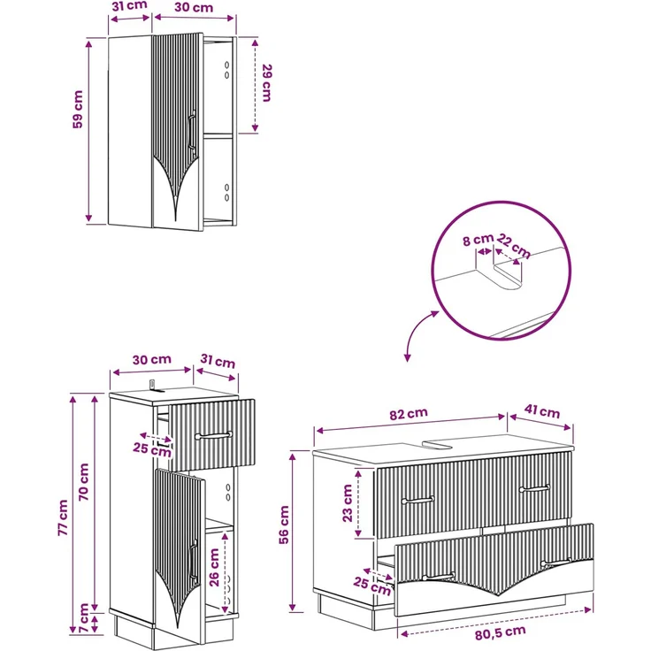 vidaXL 3-teiliges Badezimmer-Schranksystem HOORN Betongrau 3417795 – Bild 9