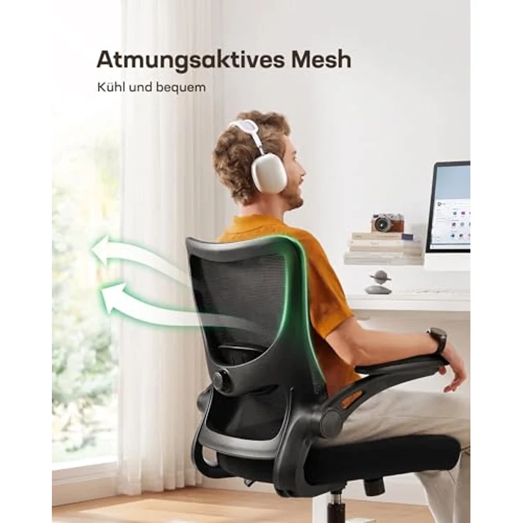 Marsail Ergonomischer Bürostuhl, Drehschreibtischstuhl mit 3D-PU-Armlehnen & Verstellbarer Lendenstütze, höhenverstellbar & neigbarer Chefsessel mit atmungsaktiver Netzrückenlehne,Bis 136kg – Bild 4