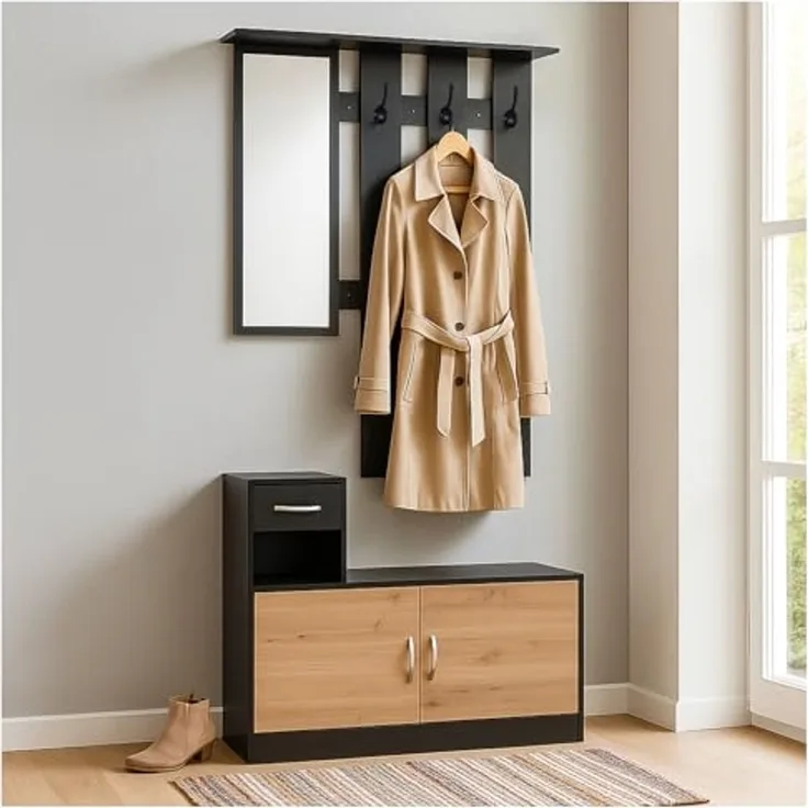 HTI-Living Garderobe Garderobenpaneel mit Spiegel und Schuhschrank Schwarz-Artisaneiche (Set, 2 St)