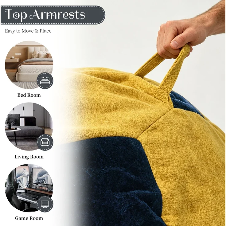 Beanbag-Sessel – Fußball-Design mit mehrfarbigen Nähten, 100×100×80 cm, Blau/Gelb – Bild 4