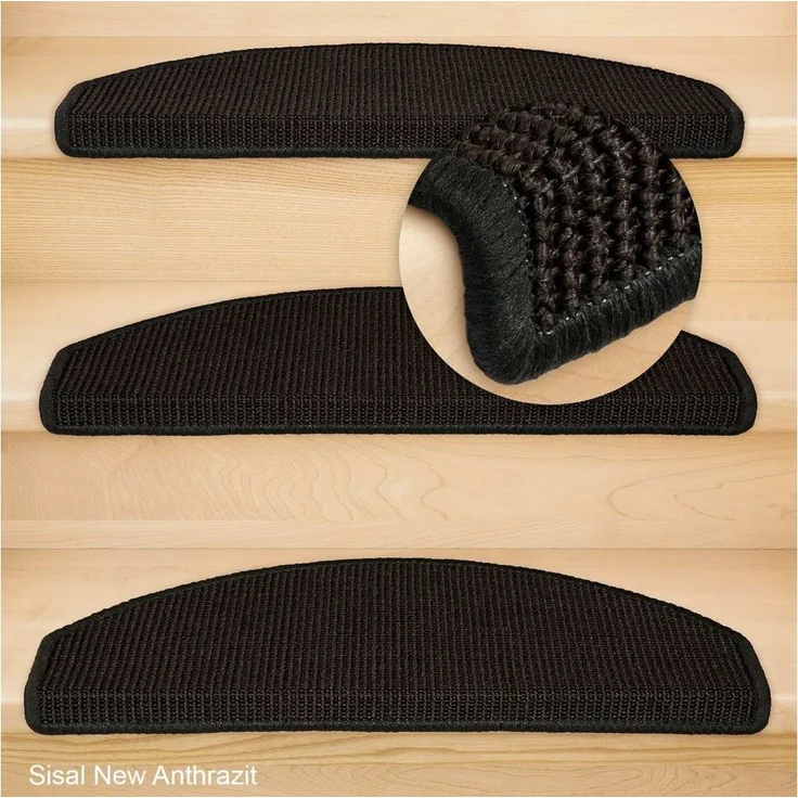 Metzker® Stufenmatte Stufenmatten Sisal New Halbrund Anthrazit 15 Stück, halbrund, Höhe: 6 mm, Naturprodukt – Bild 1
