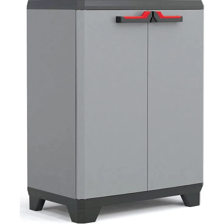 Keter 9723000 0615 Stilo Kunststoffschrank, niedrig, dunkelgrau/schwarz/rot, 68 x 39 x 90 cm