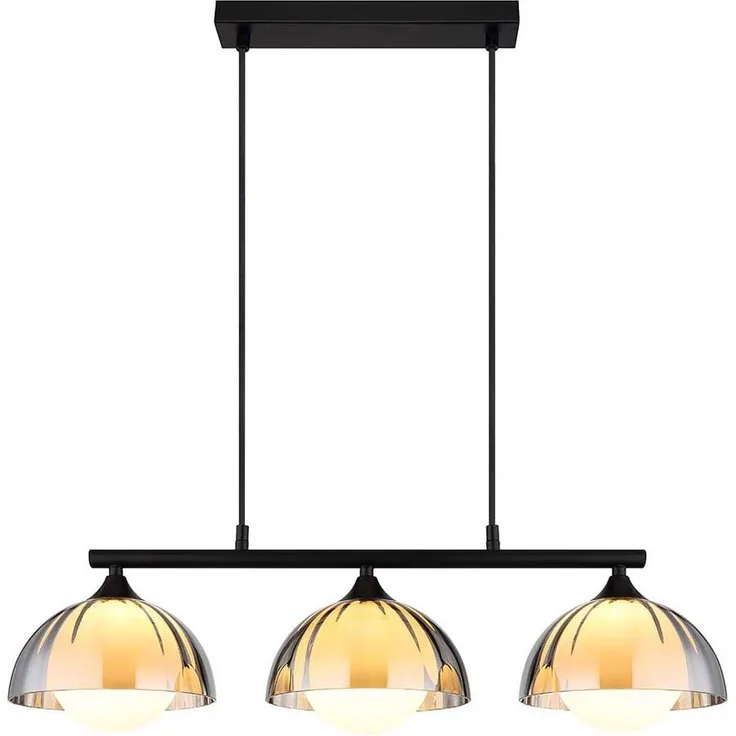 Hängeleuchte, 3-Flammig, Glas, rauch opal, schwarz, L 70 cm