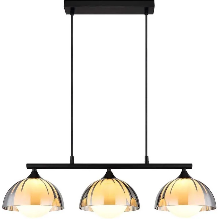 Hängeleuchte, 3-Flammig, Glas, rauch opal, schwarz, L 70 cm – Bild 1