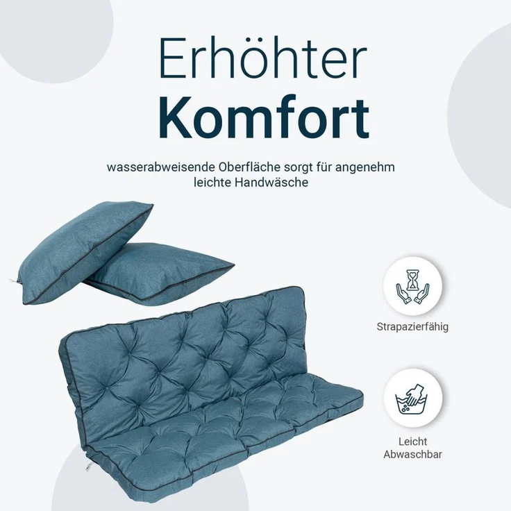 TexDeko Auflagekissen Ecolen Gartenbankauflage für Hollywoodschaukel mit Rückenlehne, (1x Gartenbankauflage für Hollywoodschaukel + 2x Kissen), UV-Beständig – Bild 3