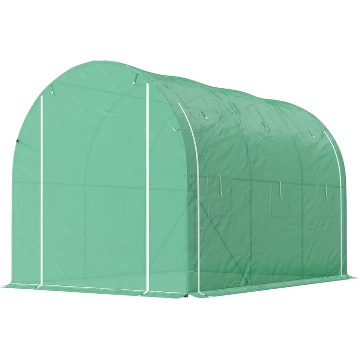 Wohnora-6 m² (3 x 2 m) großer Gartentunnel mit 1 Tür und 2 aufrollbaren, reißverschlussverschließbaren Seitenwänden, 6 Fenstern, grün,H 2000cm x T 1100cm x B 1960cm – Bild 3