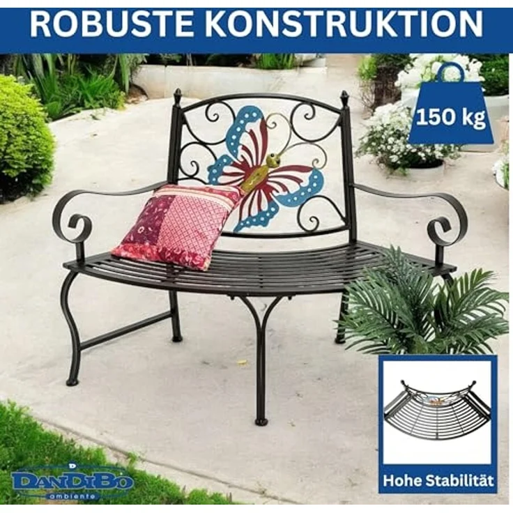 DanDiBo Baumbank Halbrund Wetterfest Metall Braun 96594 Gartenbank Viertelkreis Eisen Bank Garten Antik – Bild 4