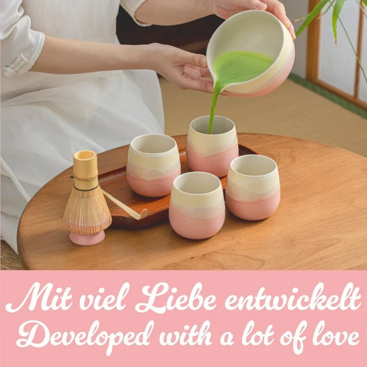 Goodwei Teeglas Japanisches Teebecher Set "Fuji Pink", modernes Design, 4-tlg, Keramik – Bild 4