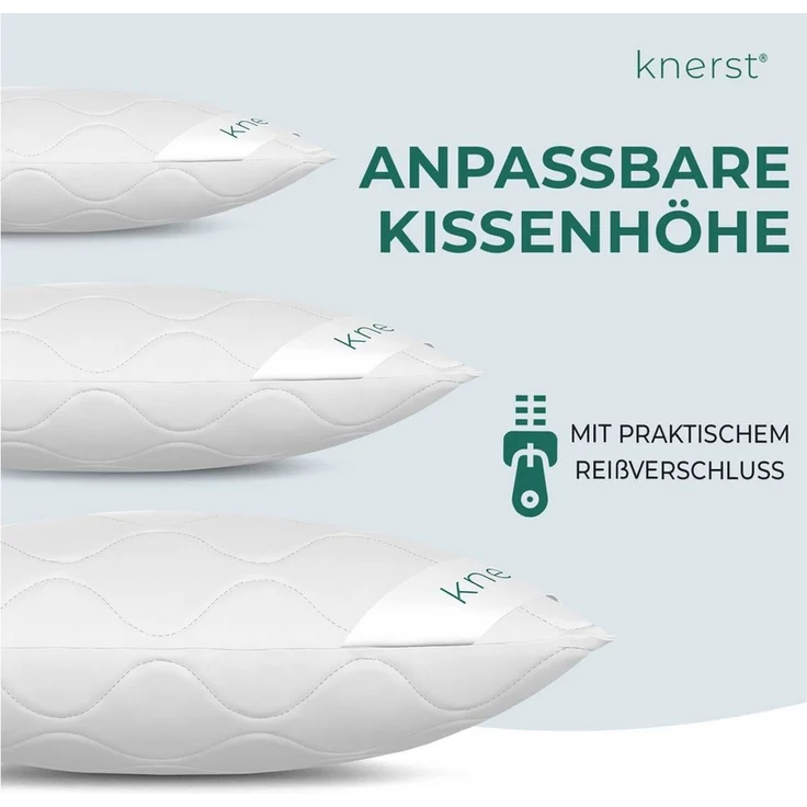 KNERST Kopfkissen Microfaser KomfortFlex 95°C waschbar, Füllung: 100% Polyester, Seitenschläfer, Bauchschläfer, Rückenschläfer, 2er Set, Microfaser-Kopfkissen KomfortFlex 60x60 cm, höhenverstellbar – Bild 3