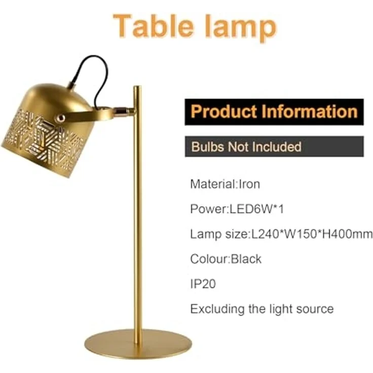 LQWELL Tischleuchte E27 Nachttischlampe LED Tischlampe, Leuchtmittel wechselbar, ohne Leuchtmittel, Retro Palaststil Tischleuchte, Metall Schreibtischlampe Esstischlampe, für Schlafzimmer Esszimmer Museum Studio Büro Bar Geschäft Dekor – Bild 2