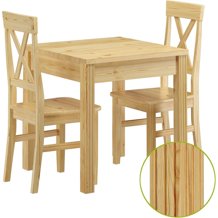 Stuhl- und Tischgruppe mit Esstisch und 2 Stühlen Kiefer Massivholz 90.70-50 C -Set 23 – Bild 1